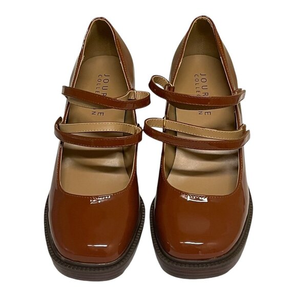 Journee Collection Shasta Vegan Leather Cognac Mary Jane Pumps Size 9.5 WD - Picture 7 of 12